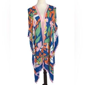 Shiraleah Multicolor Floral Boho Gypsy Pom Pom Cover Up Duster O/S